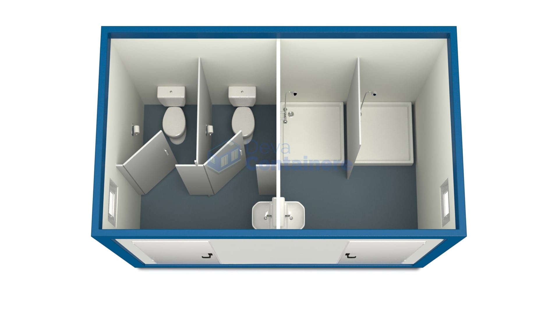 container sanitar deva 4metri 2dusuri 2wc albastru