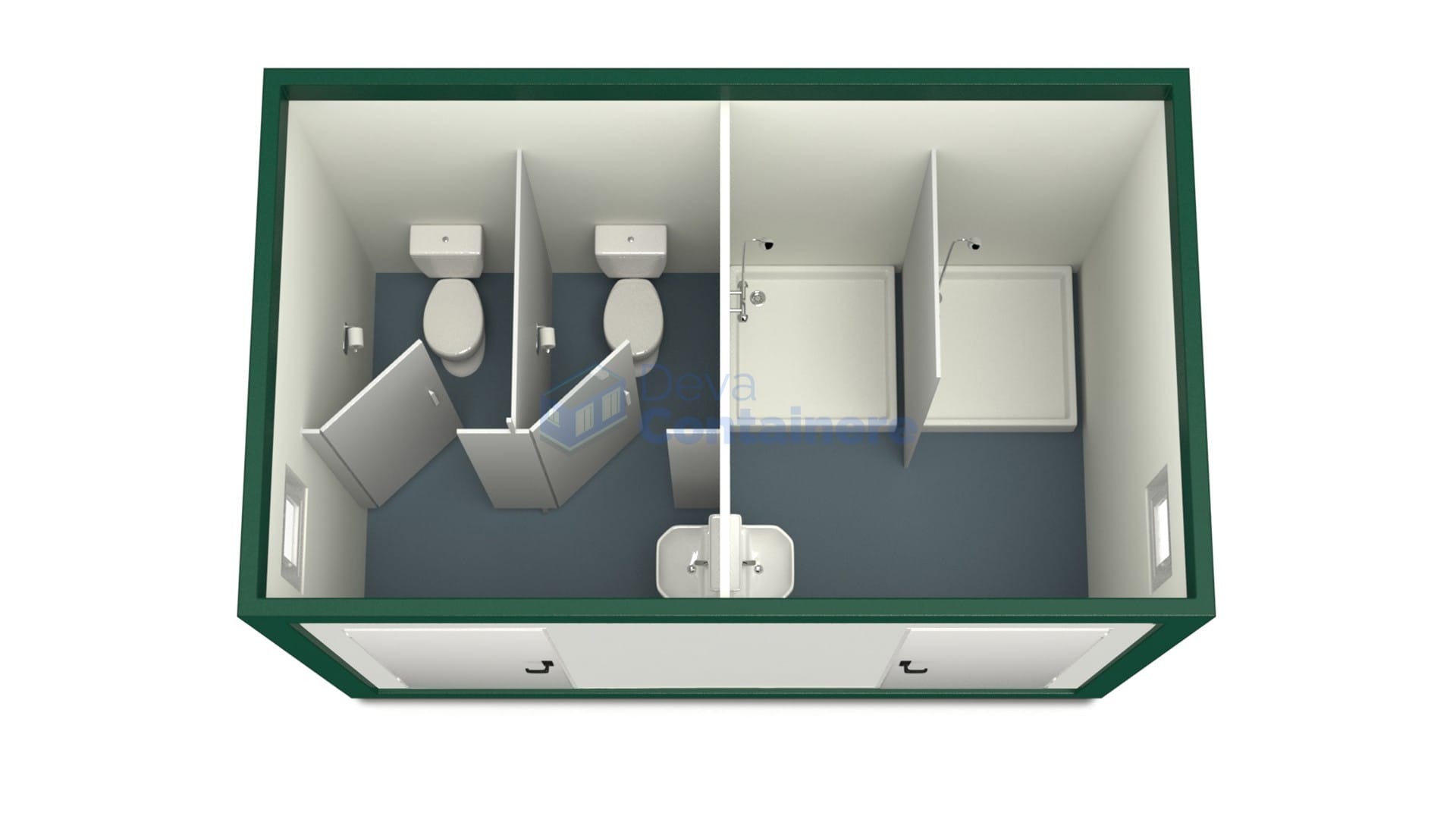 container sanitar deva 4metri 2dusuri 2wc verde