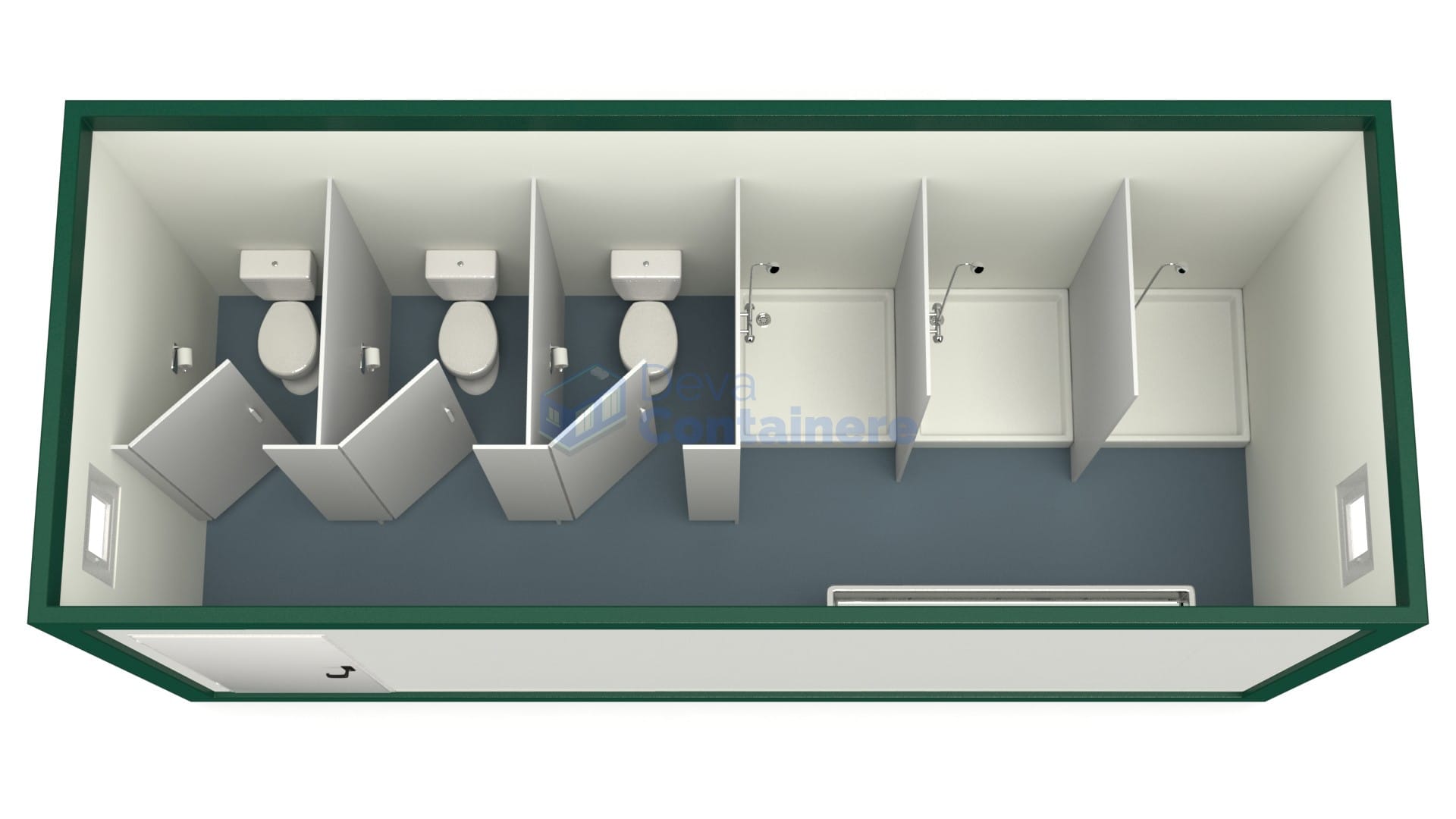 container sanitar deva 6metri 3dusuri 3wc verde